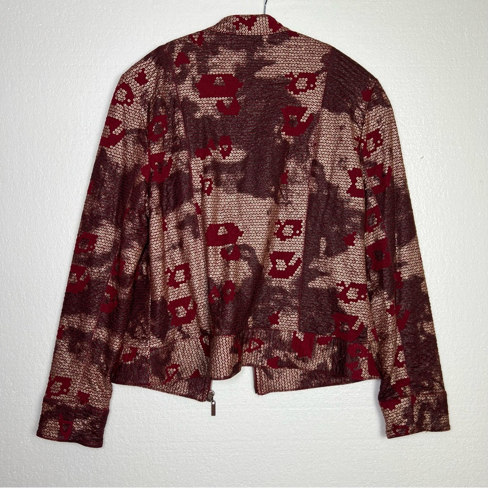 Ruby Rd abstract floral pattern burgundy zip jack… - image 6